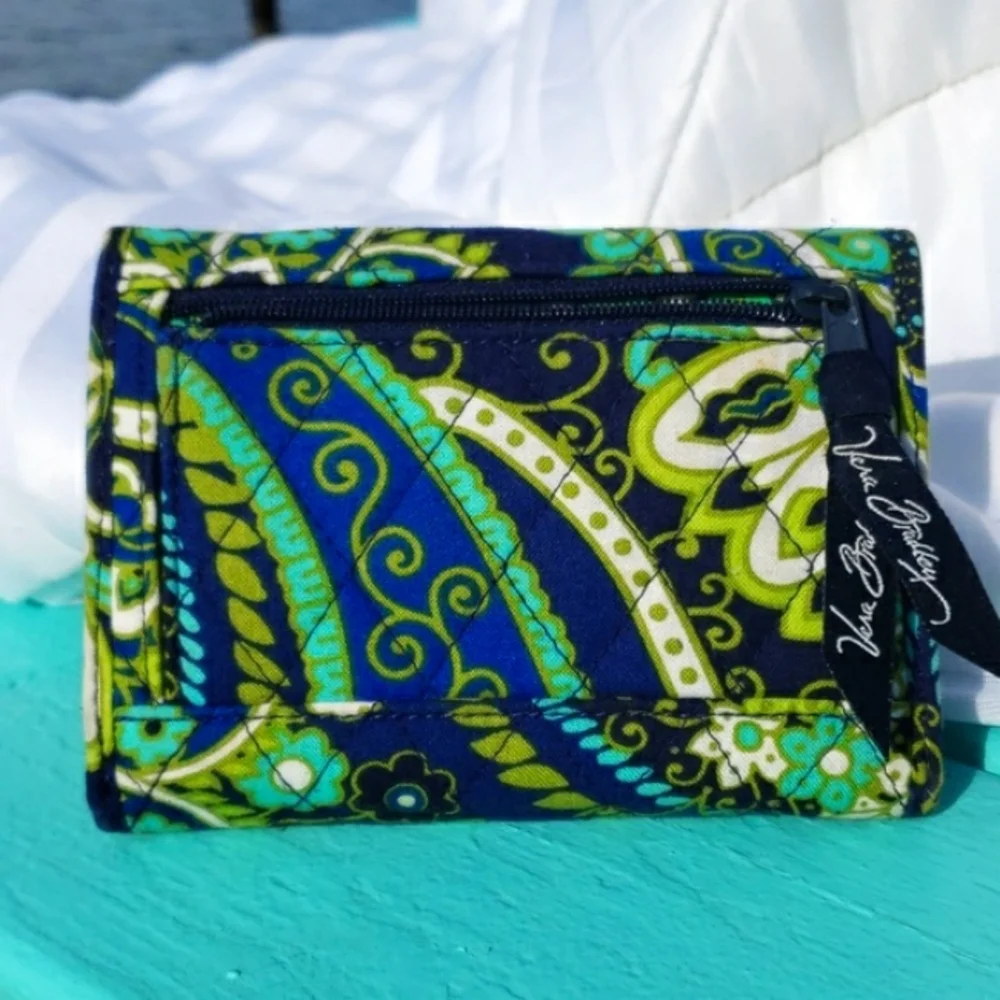 Vera Bradley Rhythm & Blues Pattern Trifold Wallet Blue & Green Retired Pattern - Picture 8 of 16